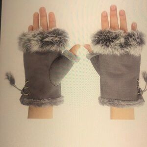 Fingerless Faux Fur Trimmed Gloves-Mittens.